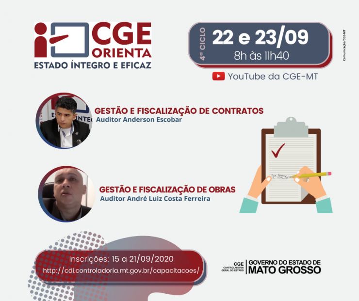 CGE abre inscrições para ciclo de orientações sobre fiscalização de contratos e obras